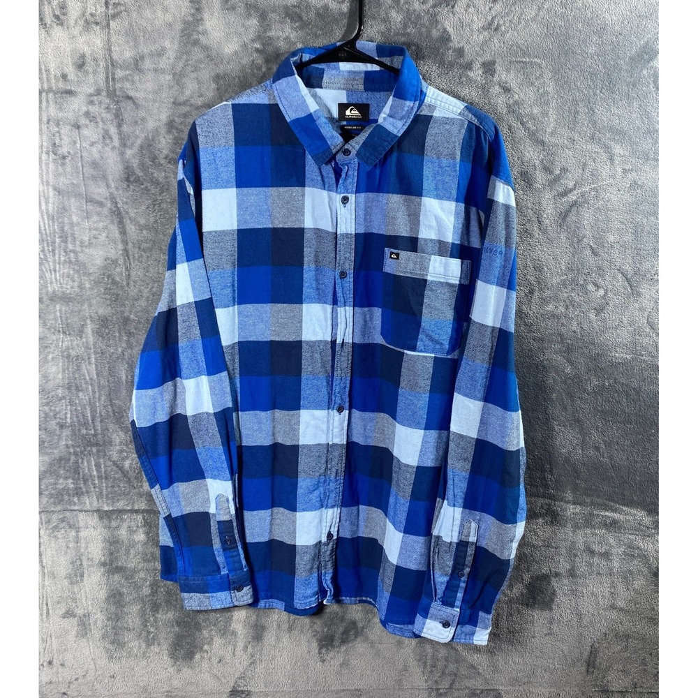 Quiksilver Shirt Mens 2XL Blue Buffalo Plaid Flannel Button Up Long Sleeve Surf